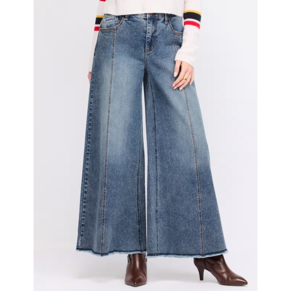 Wit & Wisdom Skyrise Round Up Seamed Wider Leg Jeans Mid Blue Artisinal Size 4